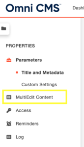 MultiEdit Content link within Properties sidebar